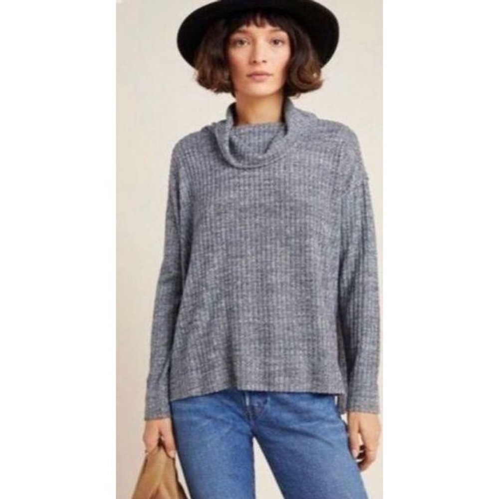 Anthropologie Maeve Cowl Neck Ribbed Boho Sweater in Grey Size Small